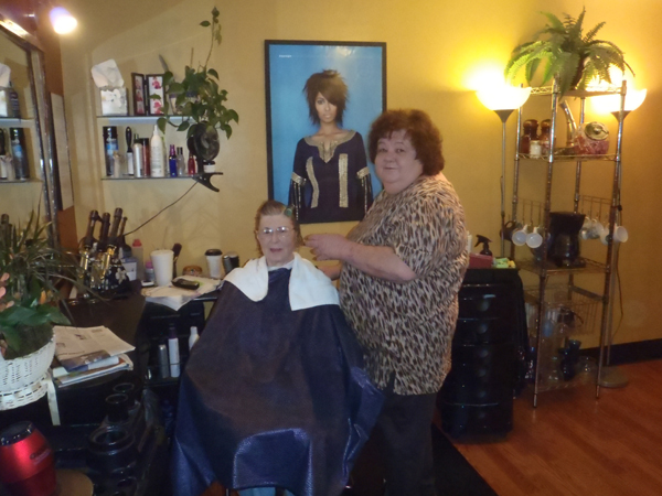 Sharon cutting hair